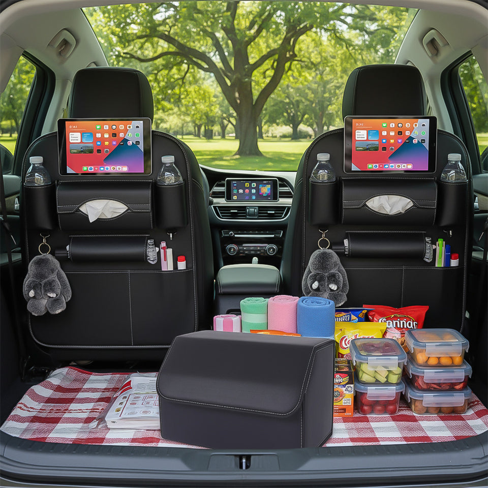 SOGA Car Bundle – 2 Back Seat Storage Bag & Black Collapsible Trunk Cargo Organizer