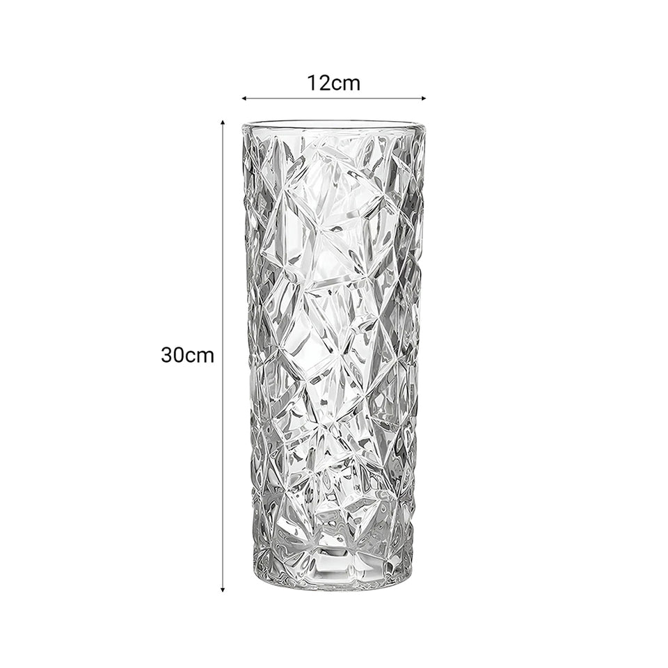 SOGA 30cm Sleek Clear Glass Vase Elegant Wide Crystal Design for Modern Home Décor
