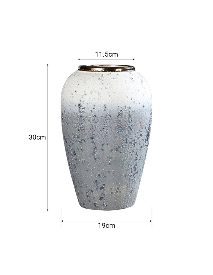 SOGA 30x19cm White and Grey Medium Ceramic Flower Vase Elegant Living Room Home Decor