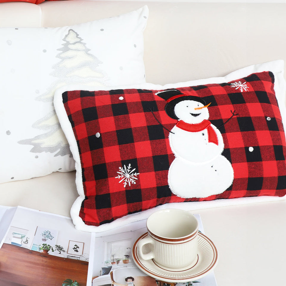 SOGA 30cm Red Christmas Snowman Lumbar Throw Pillow