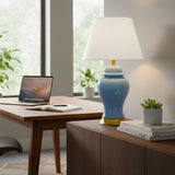 SOGA 4X Oval Ceramic Table Lamp with Gold Metal Base Desk Lamp Blue