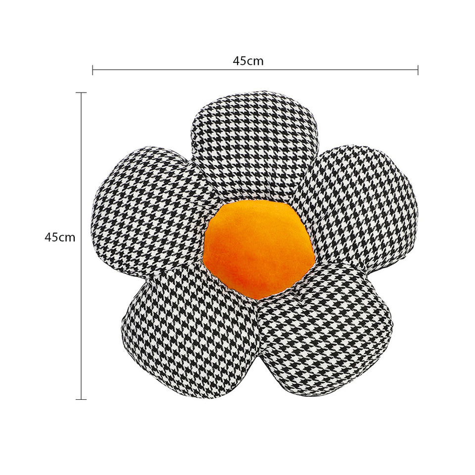 SOGA 2X Black w/ Orange Flower Cushion Shaped for Floor and Sitting Throw Pillow
