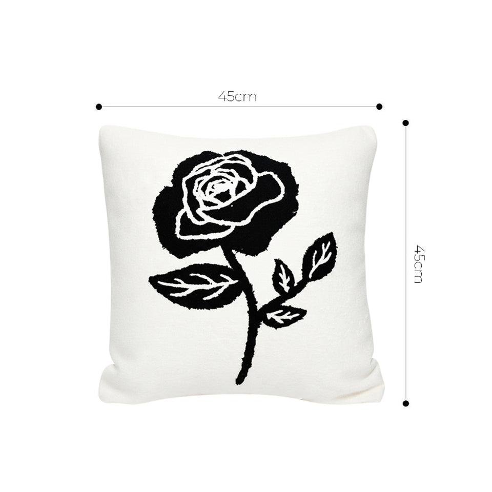 SOGA 2X 45cm White Black Single Rose Embroidered Throw Pillow