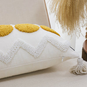 SOGA 2X 30cm Cream Yellow Circle Pom Chevron Tassel Decorative Pillow