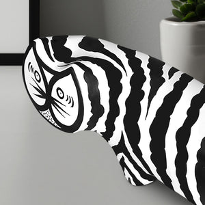 SOGA 47cm Elongated Black and White Striped Cat Resin Sculpture for Modern Home Decor