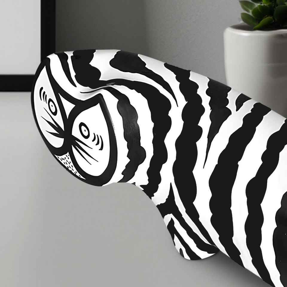 SOGA 47cm Elongated Black and White Striped Cat Resin Sculpture for Modern Home Decor