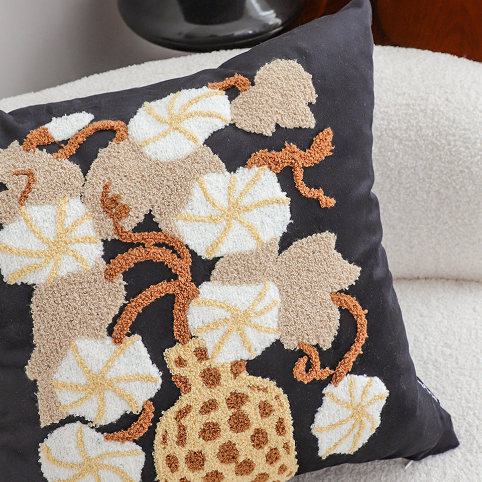 SOGA 2X 45cm Black Gold Wicker Basket Floral Embroidered Throw Pillow