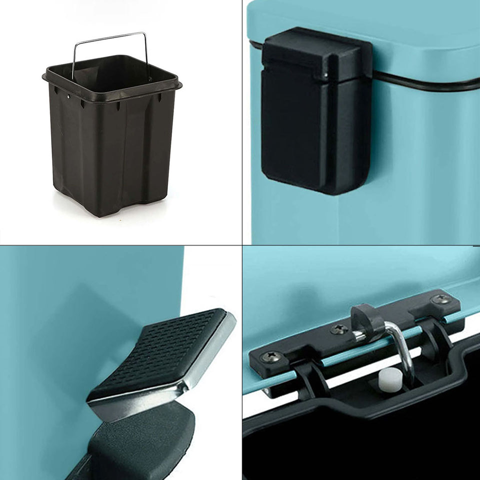 SOGA Foot Pedal Stainless Steel Rubbish Recycling Garbage Waste Trash Bin Square 6L Blue