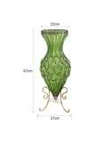 SOGA 67cm Green Glass Tall Floor Vase and 12pcs Pink Artificial Fake Flower Set