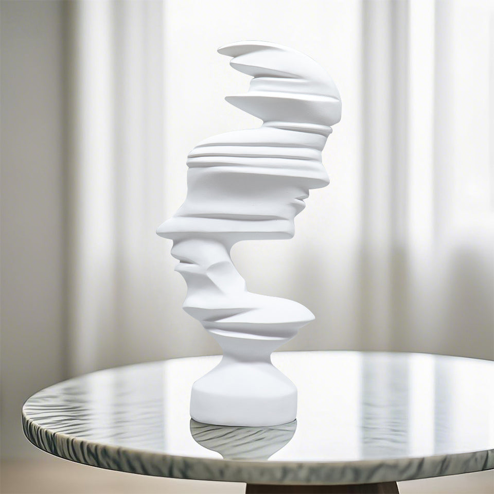 SOGA 44cm White Dual-Face Resin Sculpture Modern Abstract Art Accent for Home Decor