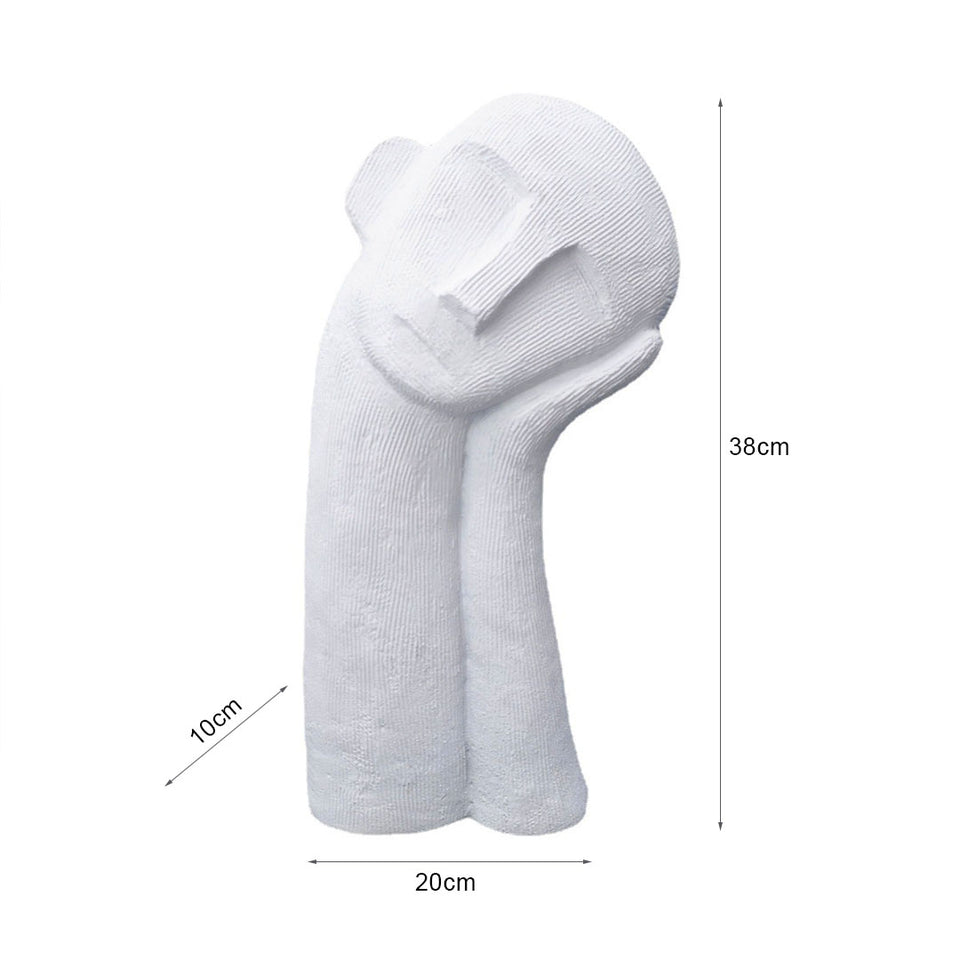 SOGA 38cm White Minimalist Head Resin Sculpture with Hand at Side and Linear Texture for Home Decor