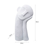 SOGA 38cm White Minimalist Head Resin Sculpture with Hand at Side and Linear Texture for Home Decor