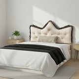 SOGA Home & Living Bundle – Cream Tufted Crown Pillow & Black Cozy Flannel Throw Blanket