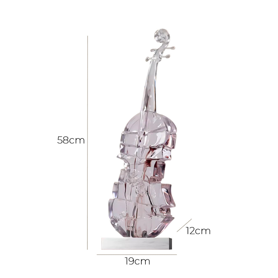 SOGA 58cm Transparent Crystal Violin Fiberglass Sculpture with Artificial Marble Base for Modern Home Decor