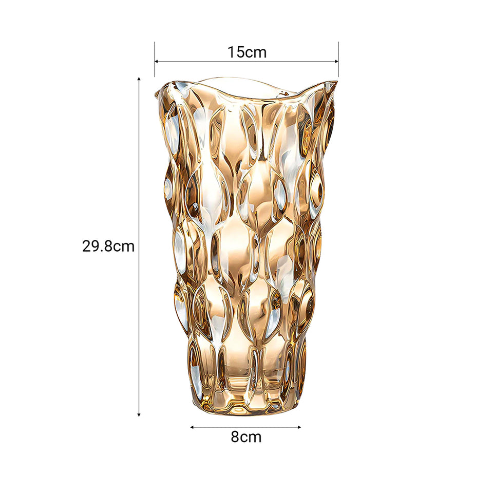 SOGA 29.8cm Golden Amber Glass Crystal Vase Elegant Modern Home Decor