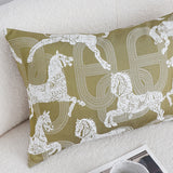 SOGA 35cm Vintage Olive Green White Horse Pattern Throw Pillow