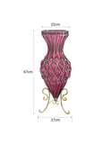 SOGA 67cm Purple Glass Tall Floor Vase with Metal Flower Stand