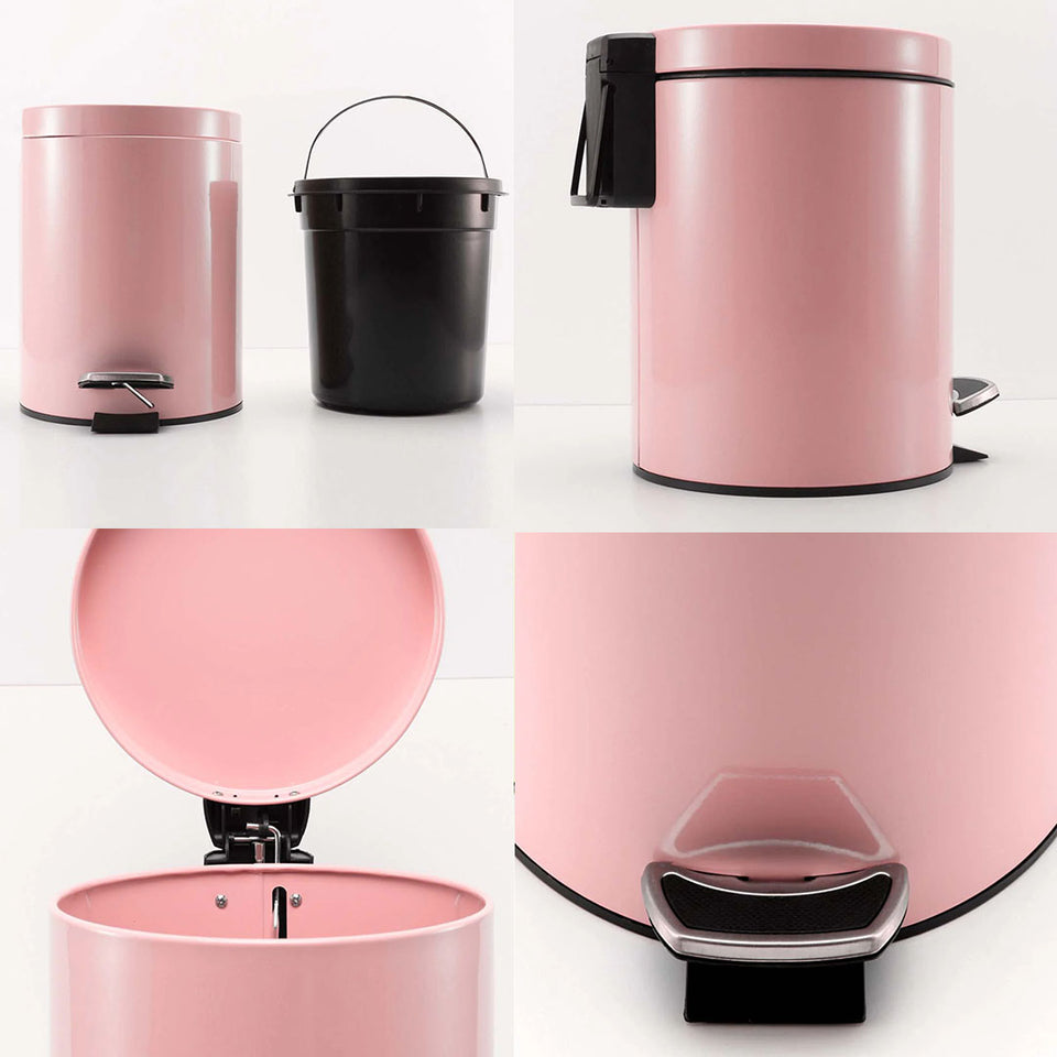SOGA 12L Modern Foot Pedal Trash Bin Waste Kitchen Bathroom Stainless Steel Round Pink