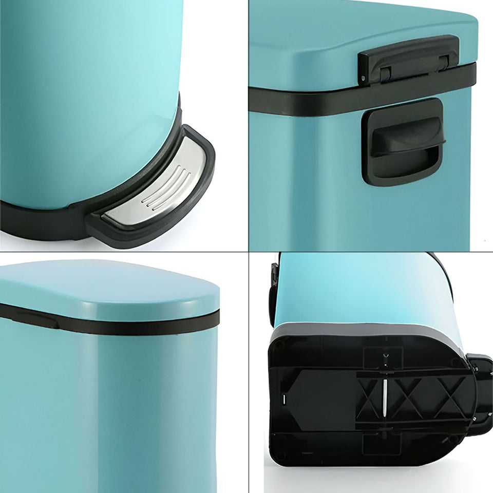 SOGA 2X Foot Pedal Stainless Steel U Shape Trash Bin Blue 10L