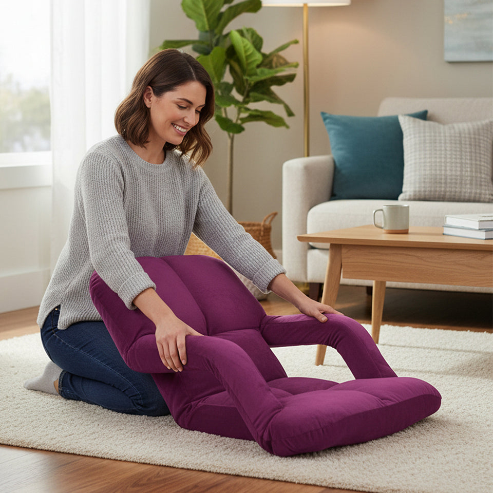 SOGA Foldable Lounge Cushion Adjustable Floor Lazy Recliner Chair with Armrest - Magenta