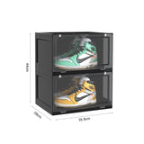SOGA 2X 2 Tier Black Portable Shoe Organiser Sneaker Footwear Folding Plastic Bin Stackable Storage Box with Magnetic Door