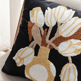 SOGA 45cm Black White Gold Floral Vase Embroidered Throw Pillow