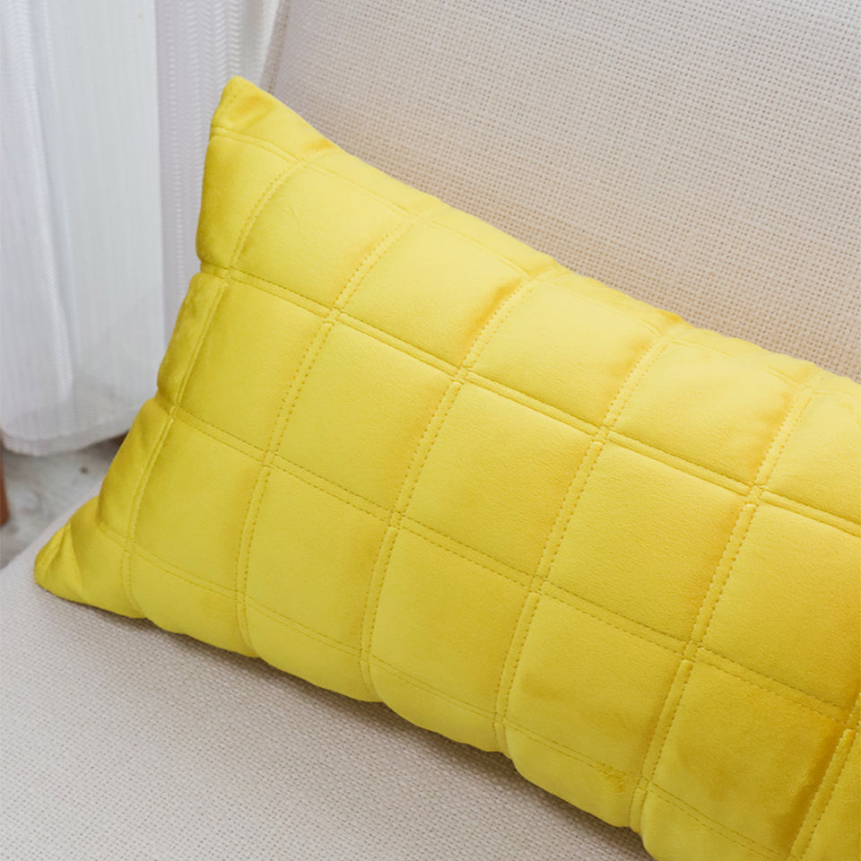 SOGA 2X 30cm Yellow Quilted Grid Pattern Decorative Throw Pillow
