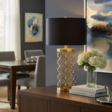 SOGA 2X Golden Hollowed Out Base Table Lamp with Dark Shade