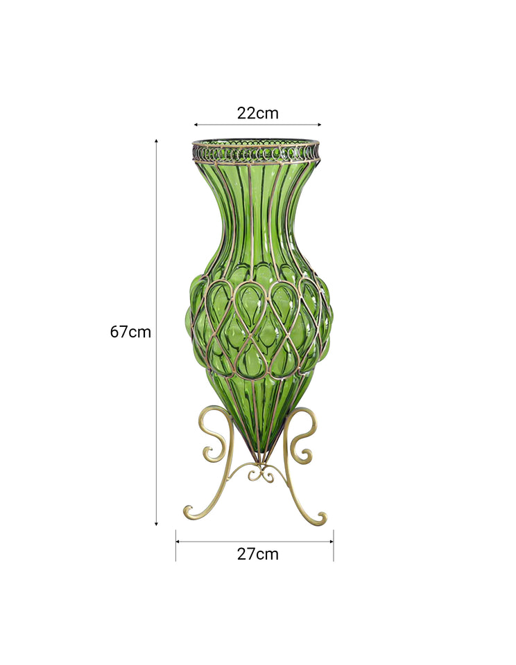 SOGA 67cm Green Glass Tall Floor Vase and 12pcs White Artificial Fake Flower Set