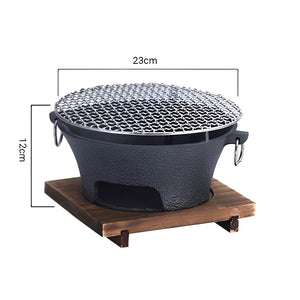 SOGA Medium Cast Iron Round Stove Charcoal Table Net Grill Japanese Style BBQ Picnic Camping with Wooden Board