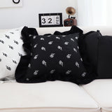 SOGA 2X 45cm Throw Pillow Black Ruffled Square Decorative Cushion for Rose Lovers Cozy Home Decor