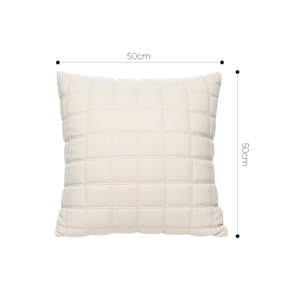 SOGA 2X 50cm Beige Quilted Grid Pattern Decorative Throw Pillow