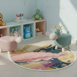 SOGA Home & Living Bundle – Pink & Green Deer Children’s Ottomans & Sky Clouds Round Rug