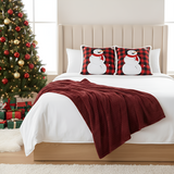 SOGA Christmas Bundle – 2 Red Snowman Holiday Pillow & Burgundy Striped Cozy Throw Blanket