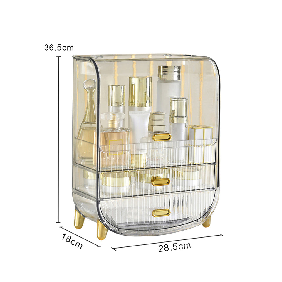 SOGA 3 Tier Transparent Multifunctional Countertop Cosmetic Storage Makeup Perfume Skincare Display Stand Shelf Drawer Type Organiser
