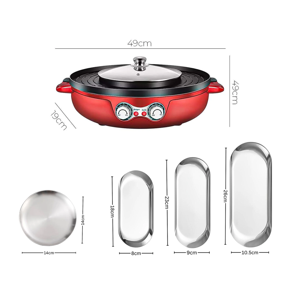 SOGA Kitchenware Bundle – 2-in-1 Electric Hot Pot BBQ Grill & Silver Plate Set with Grilling Plate