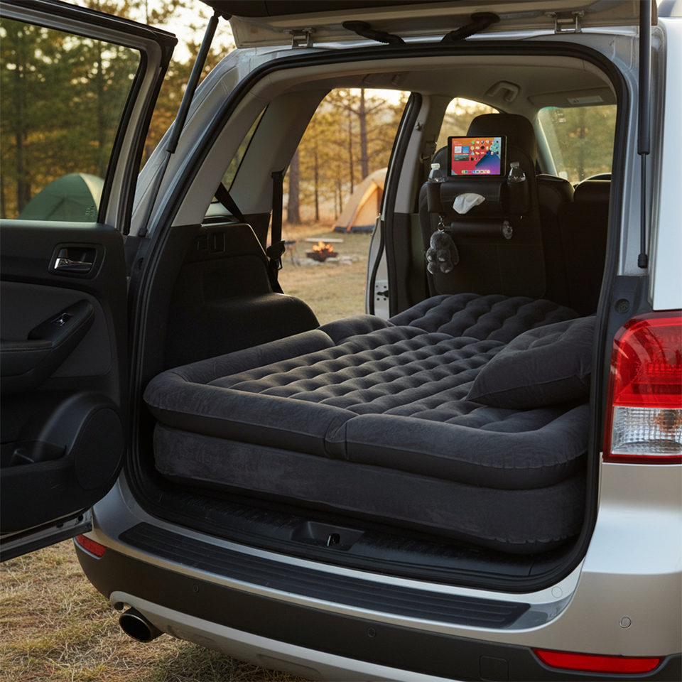 SOGA Car Bundle – Black Back Seat Storage Organizer & Portable Inflatable Boot Mattress