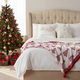SOGA Christmas Bundle – Red Christmas Tree Fleece Throw & White Festive Holiday Pillows