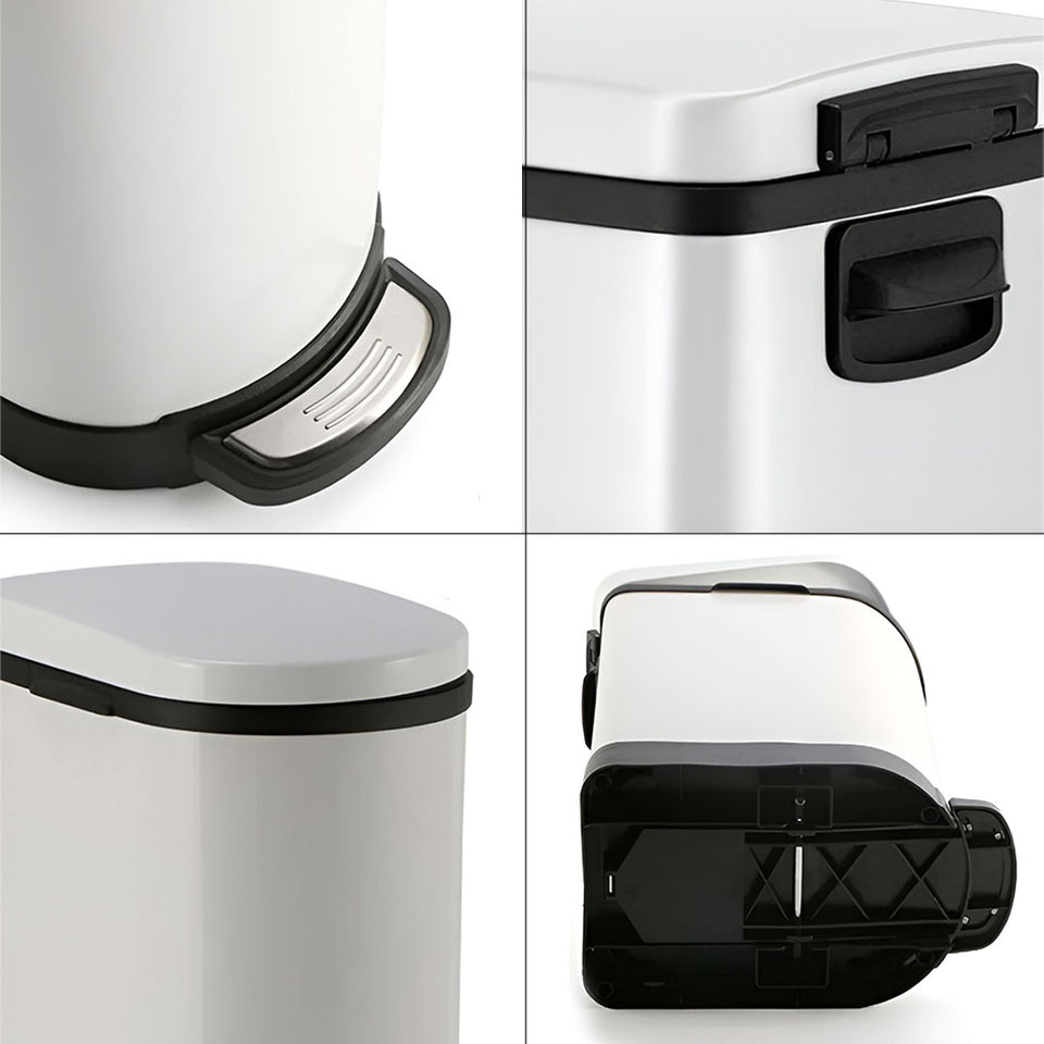 SOGA 2X Foot Pedal Stainless Steel U Shape Trash Bin White 10L