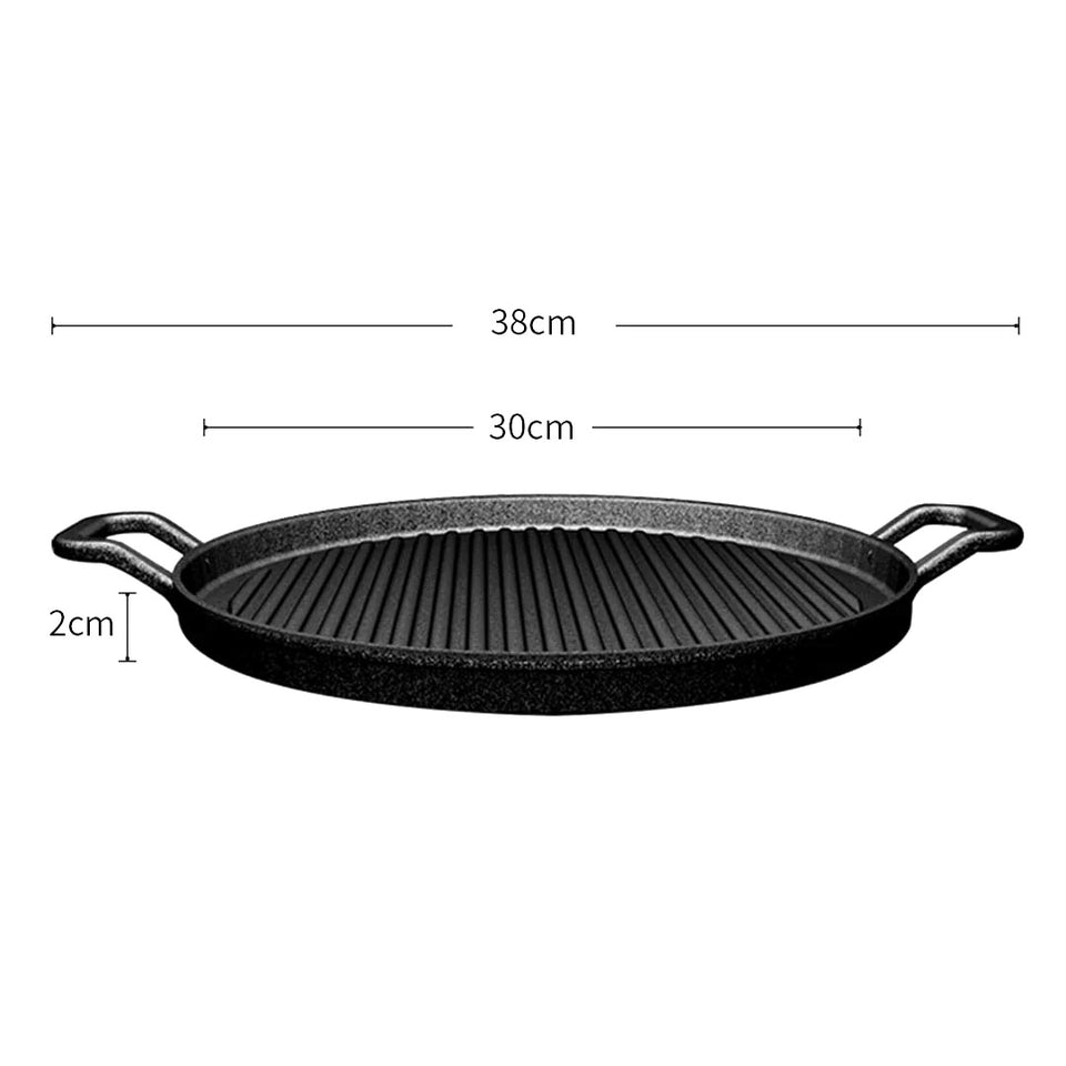 SOGA 2X 30cm Ribbed Cast Iron Frying Pan Skillet Coating Steak Sizzle Platter