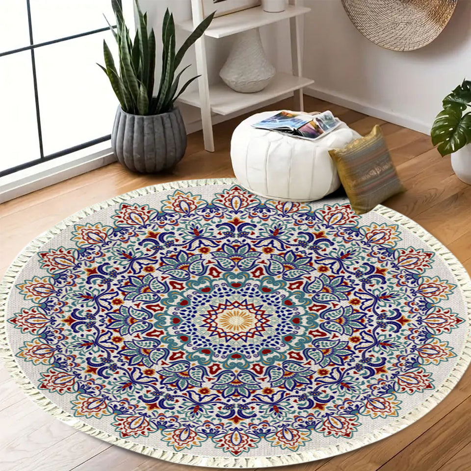 SOGA 120cm Mandala Round Area Thick Anti-slip Doormat, Home Decor