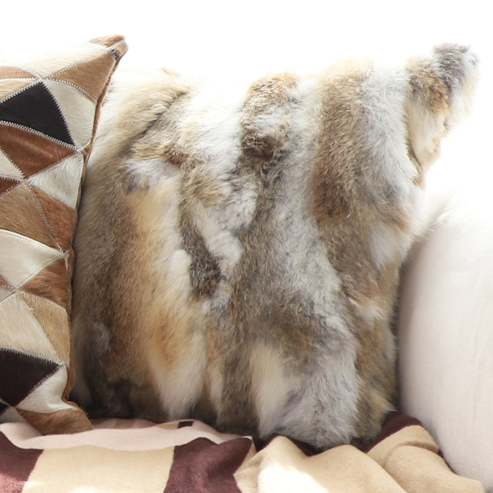 SOGA 2X 45cm Throw Pillow Coffee Rabbit Fur Square Warm Cozy Decorative Cushion Home Decor