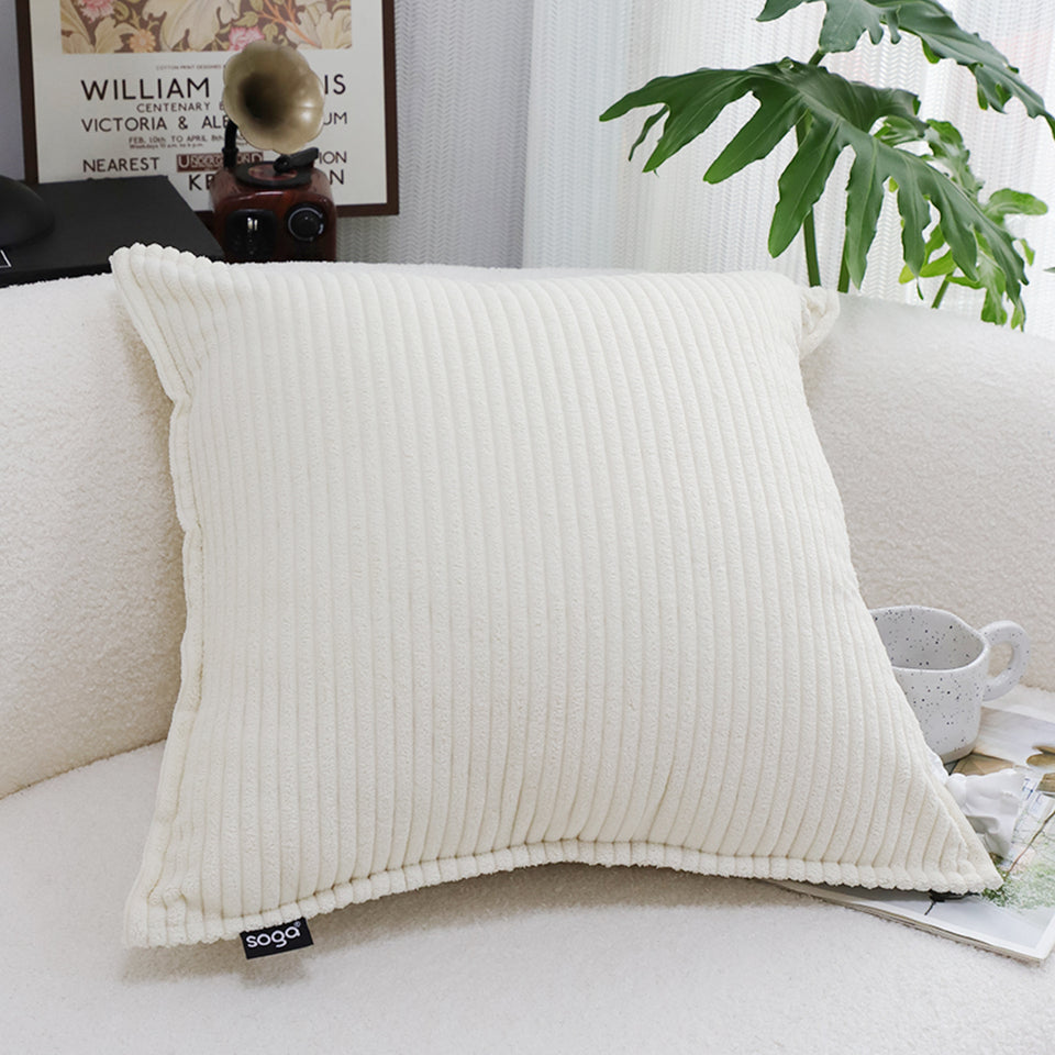 SOGA 2-Pack 50cm Beige Corduroy Wabi-Sabi Striped Throw Pillows