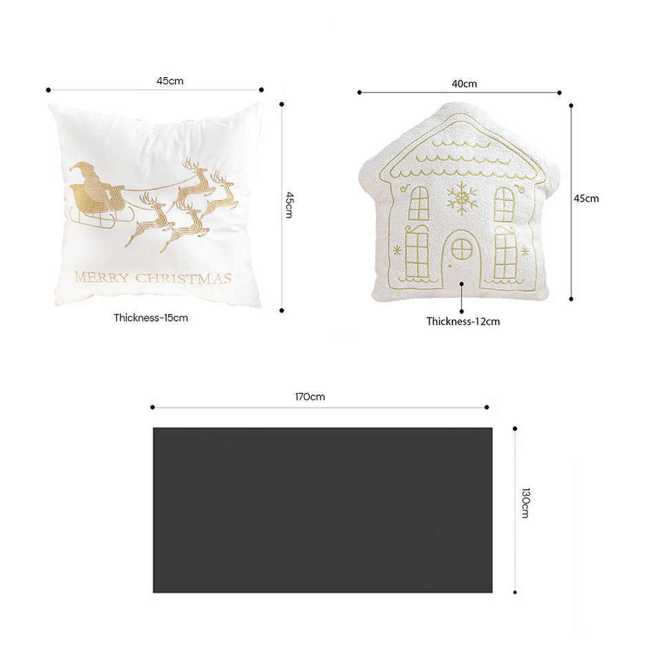 SOGA Christmas Bundle – Red Christmas Tree Fleece Throw & White Festive Holiday Pillows