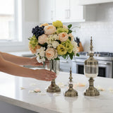 SOGA 2x Clear Glass Flower Vase with Lid and White Flower Filler Vase Bronze Set