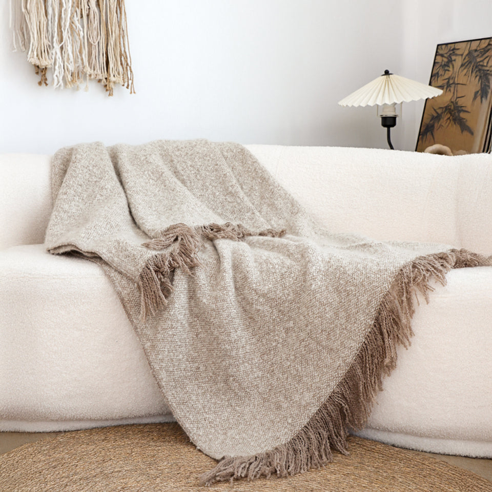 SOGA 160x200cm Coffee Blanket – Vintage Tassel Throw for Rustic Comfort