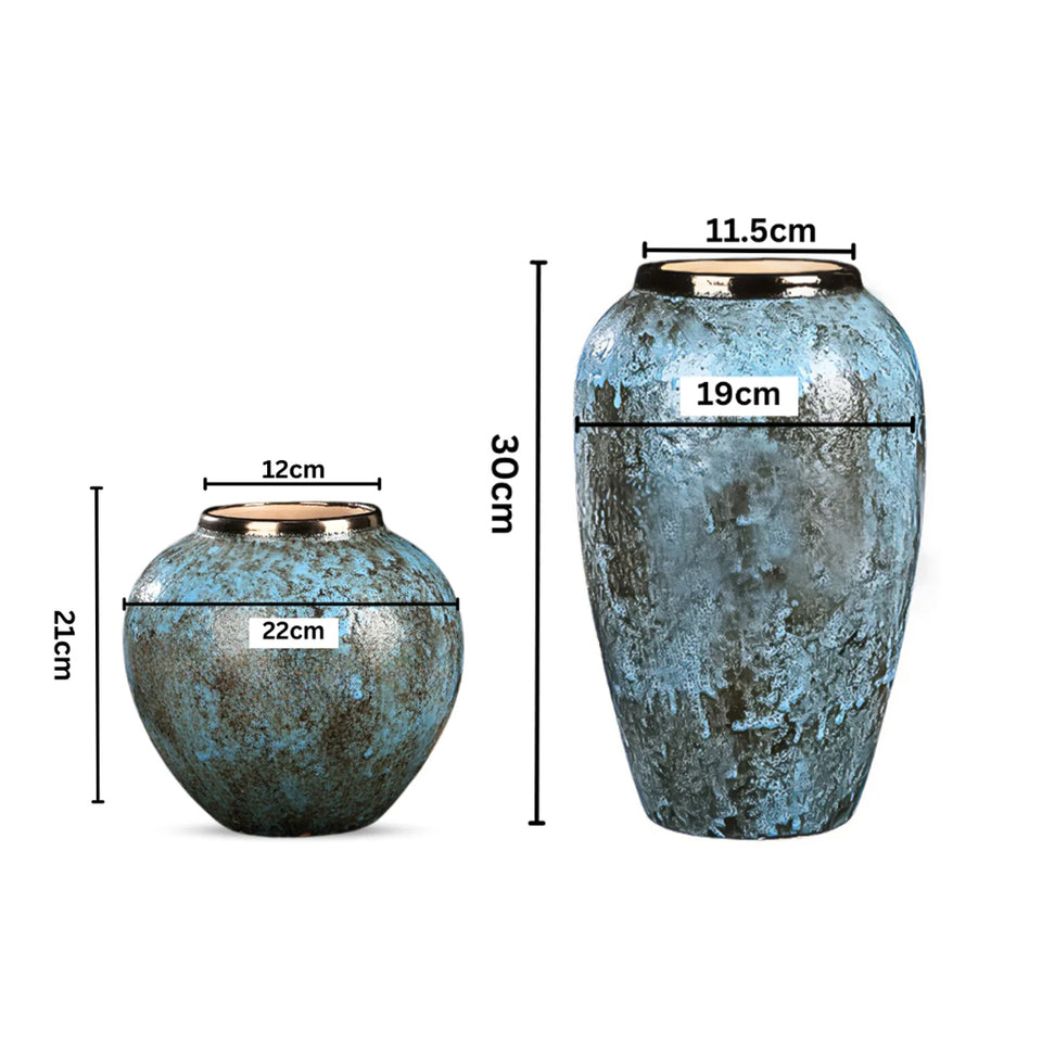 SOGA Home & Living Bundle – Light Blue Ceramic Flower Vases for Elegant Living Room Decor