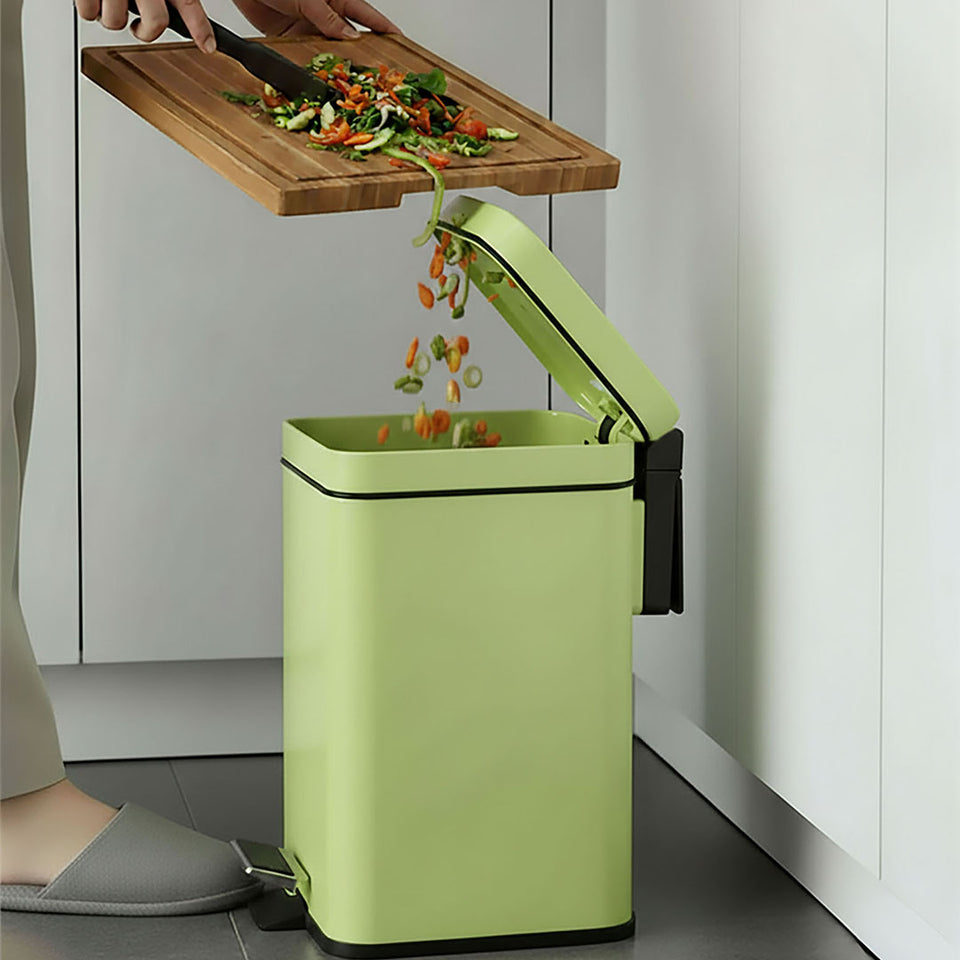 SOGA 4X Stainless Steel Foot Pedal Bin Square Green 12L