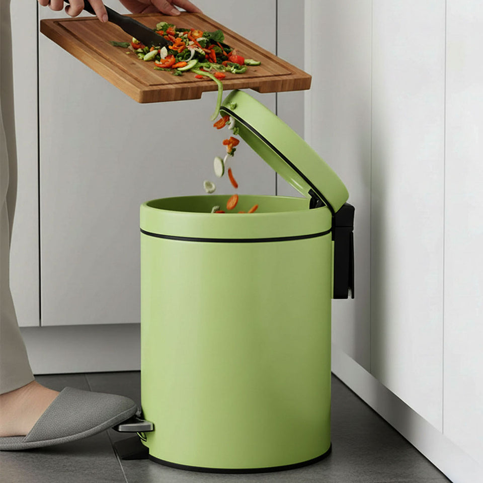 SOGA 4X Foot Pedal Stainless Steel Rubbish Recycling Garbage Waste Trash Bin Round 12L Green