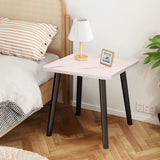 SOGA 2X 40cm White Stone-Patterned Table Compact Modern Design with Black Metal Legs